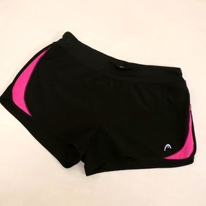Head Running Marathon Workout Shorts Built In Briefs Black Pink Women's Medium M